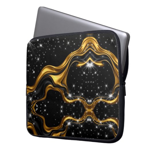 Opulent Swirl Liquid Gold Black Monochrome Achempo Laptopschutzhülle (Vorderseite Links)
