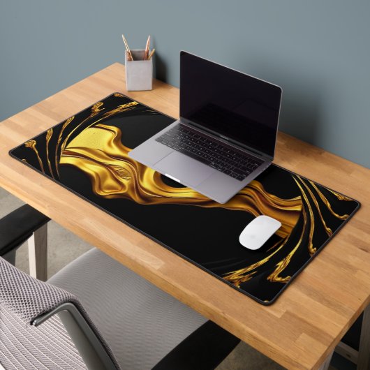 Opulent Swirl Liquid Gold Black Monochrome Achempo Schreibtischunterlage (Büro 2)