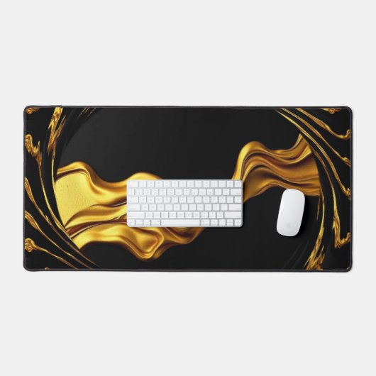 Opulent Swirl Liquid Gold Black Monochrome Achempo Schreibtischunterlage (Tastatur & Maus)