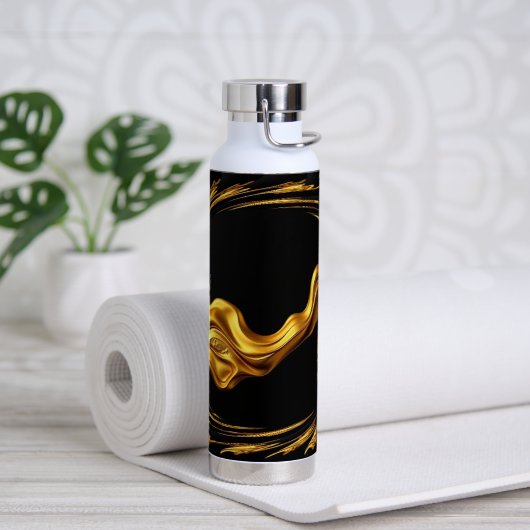 Opulent Swirl Liquid Gold Black Monochrome Christi Trinkflasche (Yoga (gedreht))