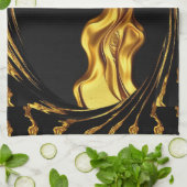 Opulent Swirl Liquid Gold Black Monochrome Design Geschirrtuch (Gefaltet)
