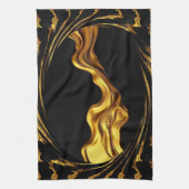 Opulent Swirl Liquid Gold Black Monochrome Design Geschirrtuch (Vertikal)