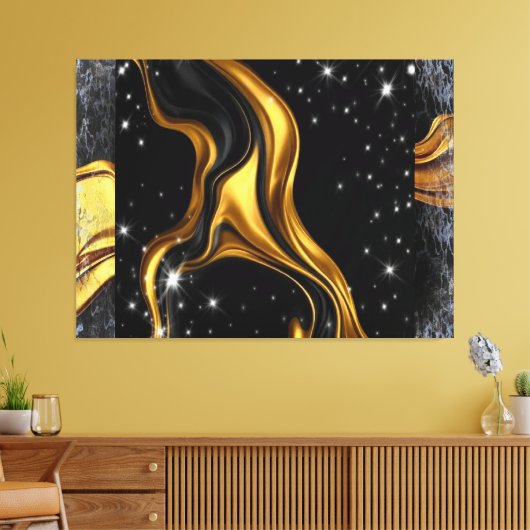 Opulent Swirl Liquid Gold Black Monochrome Designe Leinwanddruck (Insitu (Wohnzimmer))