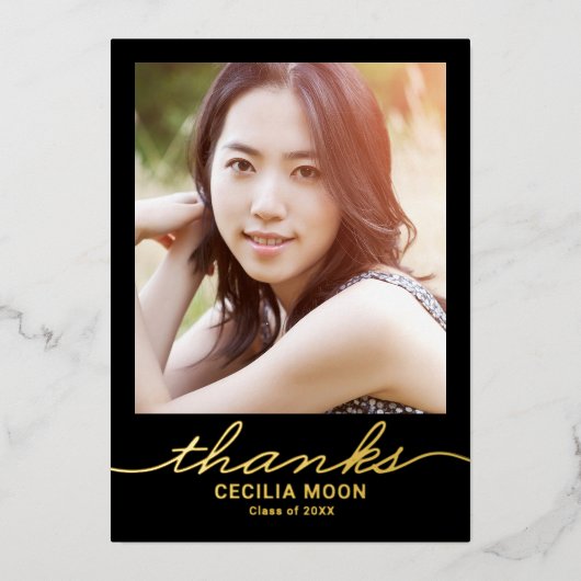 Opulent Type Foil Abschluss Foto Danke Karte (Vorderseite)