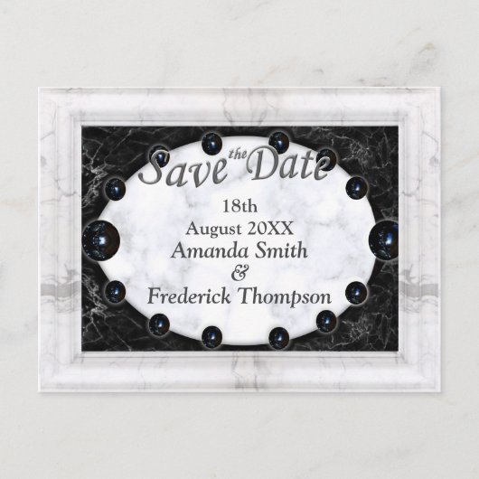 Opulent White & Black Marmor + Spheres Ankündigungspostkarte (Vorderseite)