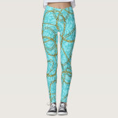 Opulente Aquamarine Leggings mit goldenen Ketten (Vorderseite)