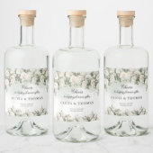 Opulente Aquarellblume mit weißem Rosengrün Alkoholflaschenetikett (Flaschen)