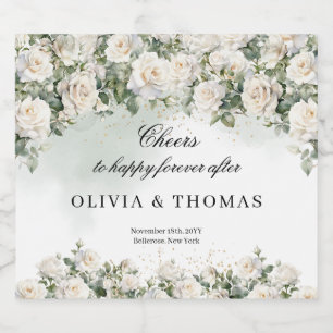 Opulente Aquarellblume mit weißem Rosengrün Alkoholflaschenetikett