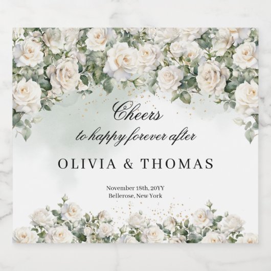 Opulente Aquarellblume mit weißem Rosengrün Alkoholflaschenetikett (Einzelnes Label)