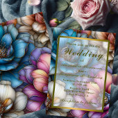 Opulente Blüten bei Hochzeiten mit Gold-Konturen Einladung