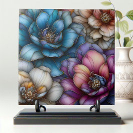 Opulente Blüten mit schimmernden Goldakzenten Fliese