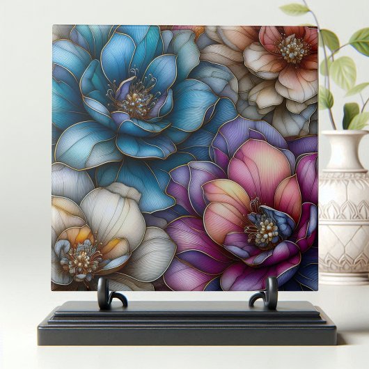 Opulente Blüten mit schimmernden Goldakzenten Fliese