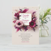 Opulente Bordeaux-Blume und Goldrahmen-Hochzeit Einladung (Stehend Vorderseite)