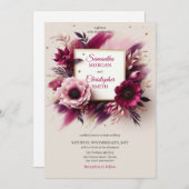 Opulente Bordeaux-Blume und Goldrahmen-Hochzeit Einladung (Vorne/Hinten)