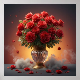 Opulente Bouquet-Rote Rosen im eleganten Stil Poster