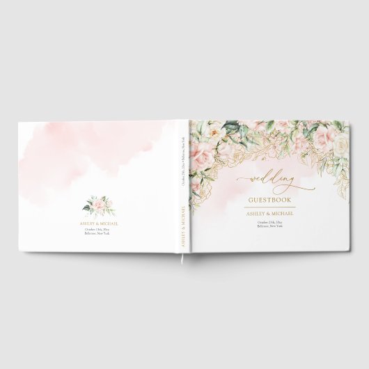 Opulente hellrosa Rose Goldhochzeit Gästebuch (Voll)