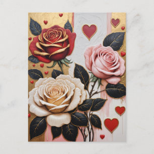 Opulente Herzen und Rose Feiertagspostkarte