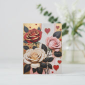 Opulente Herzen und Rose Feiertagspostkarte (Stehend Vorderseite)