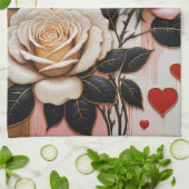Opulente Herzen und Rose Geschirrtuch (Gefaltet)