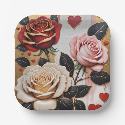 Opulente Herzen und Rose Pappteller (Vorderseite)