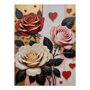 Opulente Herzen und Rose Poster