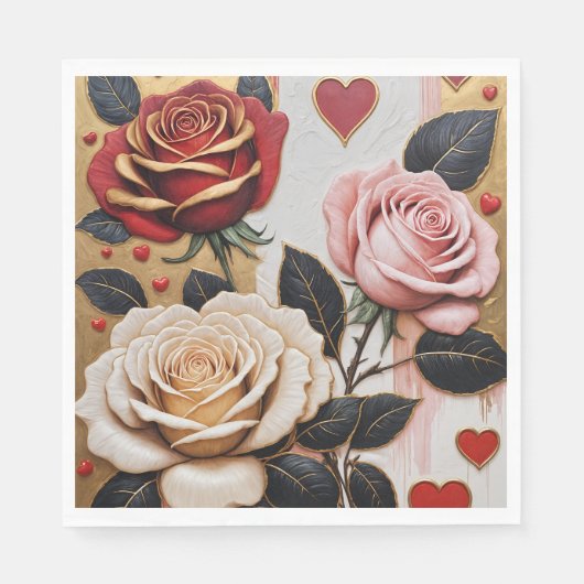 Opulente Herzen und Rose Serviette (Vorderseite)