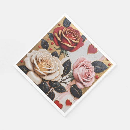 Opulente Herzen und Rose Serviette (Ecke)