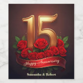 Opulente Rote Rosen Gold 15. Hochzeitstag Weinetikett (Einzelnes Label)