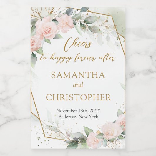 Opulente Rötung Rose Eukalyptus und Goldhochzeit Weinetikett (Einzelnes Label)