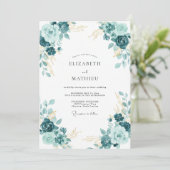 Opulente Teal-Blüten-Hochzeit Einladung (Stehend Vorderseite)