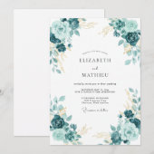Opulente Teal-Blüten-Hochzeit Einladung (Vorne/Hinten)