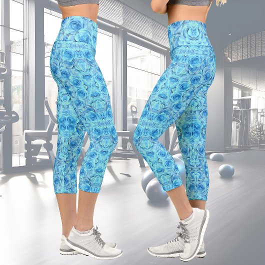 Opulente türkisfarbene Rose Capri Leggings