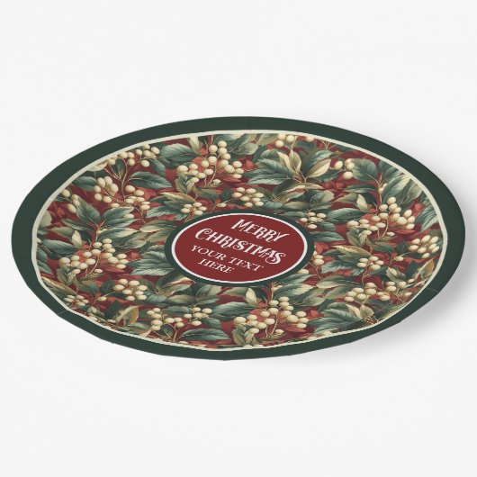 Opulente Weihnachtsbeeren-Grünpflanzen gedämpft Pappteller (Schrägansicht)