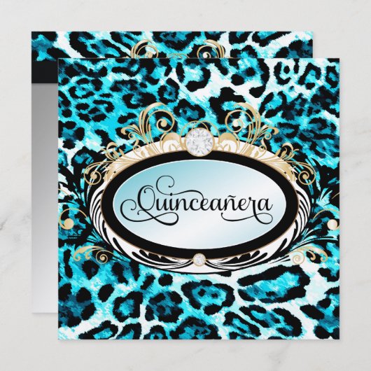 Opulenter Aqua-Leopard-metallisches Papier des Einladung (Vorne/Hinten)