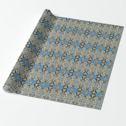 Opulenter Tan und blaues Wrapping Paper Geschenkpapier (Ungerollt)