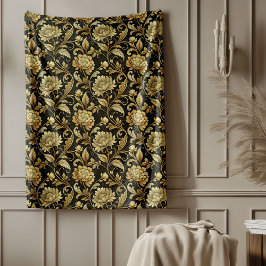 Opulentes Barockblanket in Schwarz und Gold Damask Fleecedecke