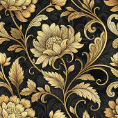 Opulentes Barockblanket in Schwarz und Gold Damask Fleecedecke