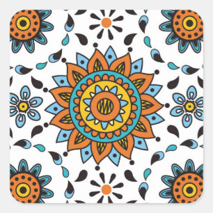 Opulentes Stern-Blumen-Muster Maharadscha-Indien Quadratischer Aufkleber