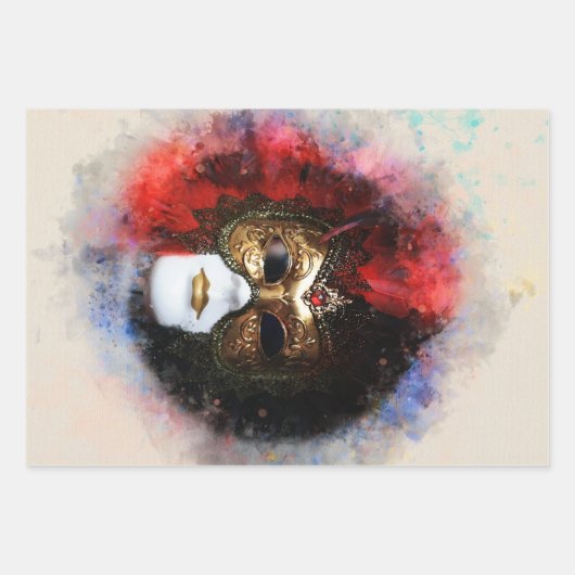 Opulentes Venezianisches Karneval-Maskenummantelpa Geschenkpapier Set (Vorderseite)