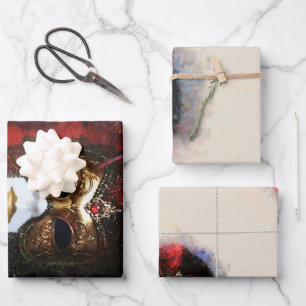Opulentes Venezianisches Karneval-Maskenummantelpa Geschenkpapier Set