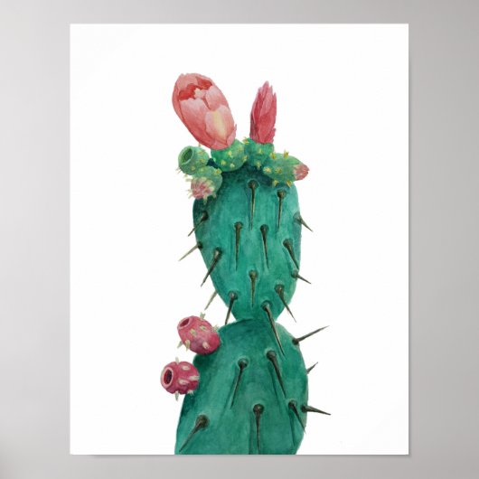 Opuntia in Aquarellfarben Poster (Vorne)
