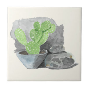 Opuntia-Kaktus-Aquarell-Keramikfliese Fliese