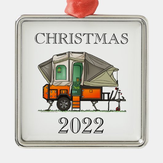 Opus Pop Up Camper RV Happy Camping Metal Ornament Aus Metall (Vorne)
