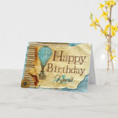 Opus Posh Steampunk Ballon Personalisiert Geburtst Karte (Gelbe Blume)