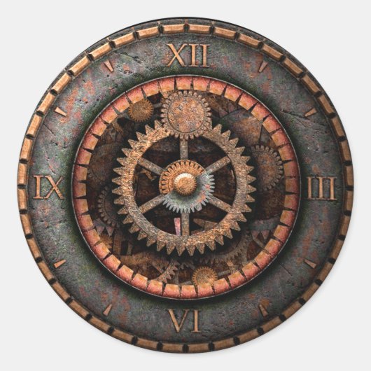 Opus Posh Steampunk Gears Runder Aufkleber (Vorderseite)