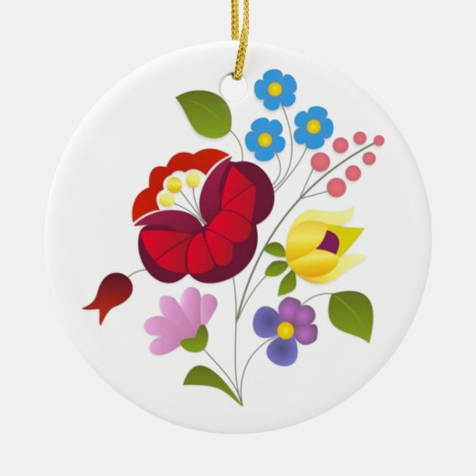 OPUS ungarische Blumen-Stickerei Keramik Ornament (Vorne)