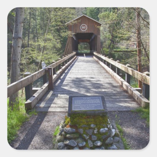 OR, Jackson Landkreis, McKee Covered Bridge Quadratischer Aufkleber (Vorderseite)