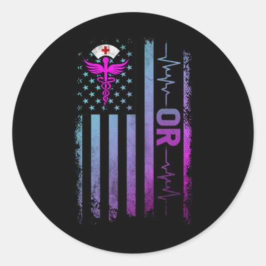 OR Job Operating room Nurse USA Flag Runder Aufkleber (Vorderseite)