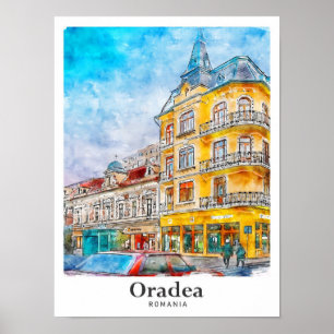 Oradea Rumänien Reise Wasserfarbe Handgezeichnet Poster