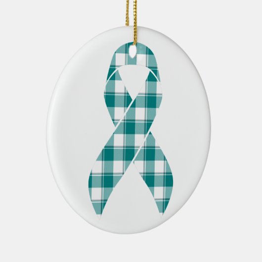 Oral Cancer Awareness Plaid Teal Ribbon Keramik Ornament (Rechts)